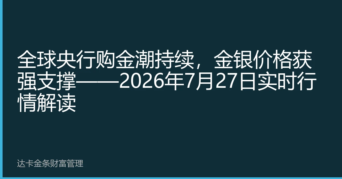 Global Central Bank Gold Buying Continues, Gold and Silver Prices Firmly Supported – July 27, 2026 Real-Time Market Analysis