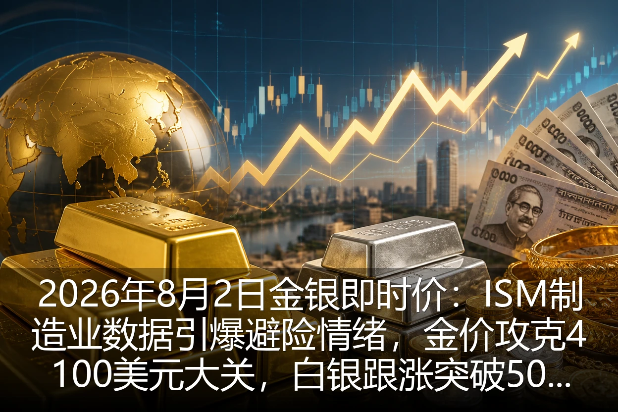 2026年8月2日金银即时价：ISM制造业数据引爆避险情绪，金价攻克4100美元大关，白银跟涨突破50美元