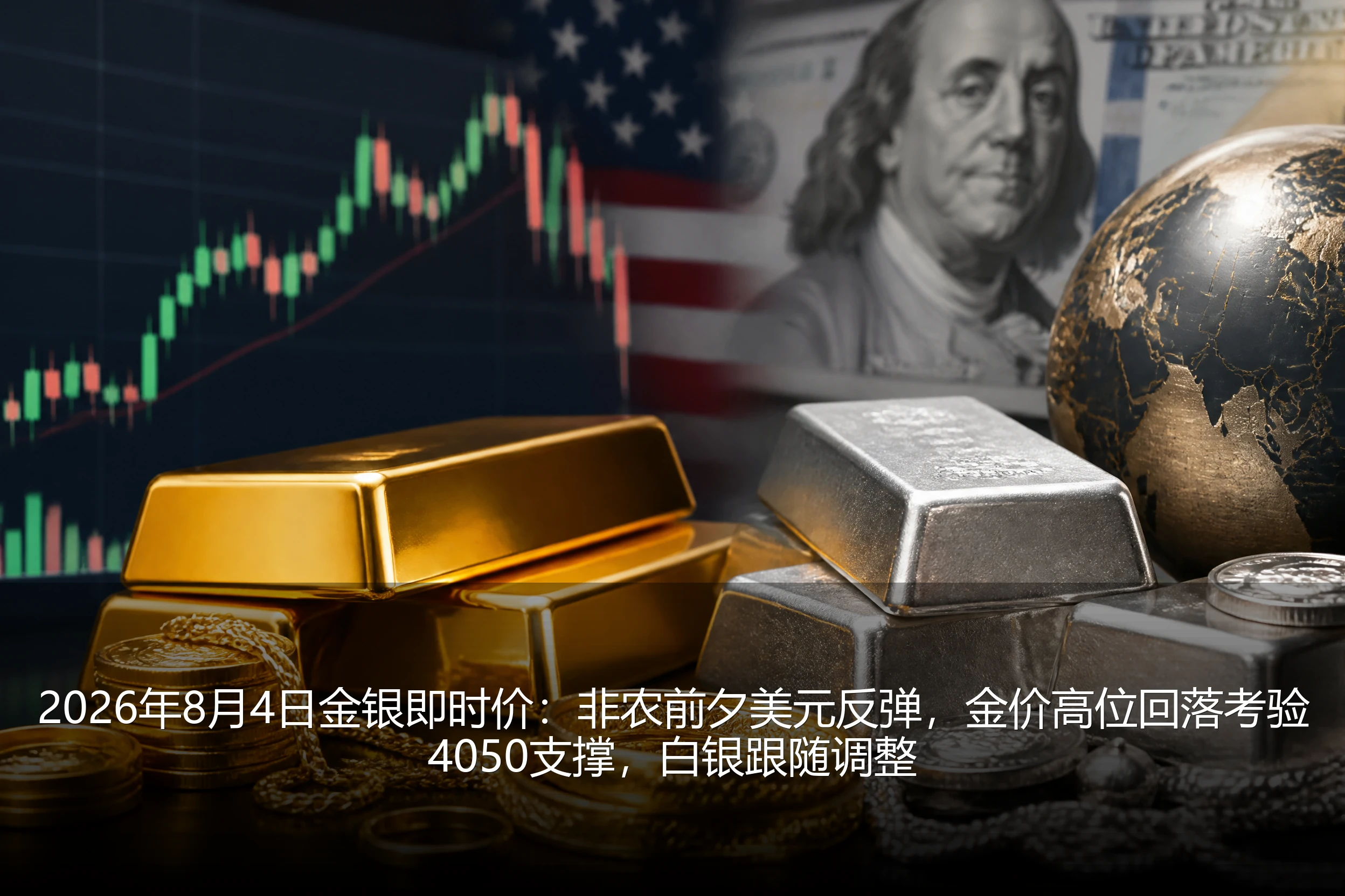 2026年8月4日金银即时价：非农前夕美元反弹，金价高位回落考验4050支撑，白银跟随调整