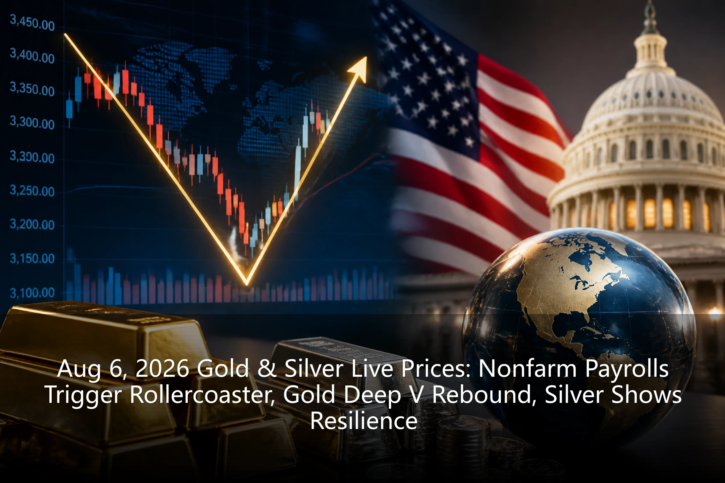 Aug 6, 2026 Gold & Silver Live Prices: Nonfarm Payrolls Trigger Rollercoaster, Gold Deep V Rebound, Silver Shows Resilience